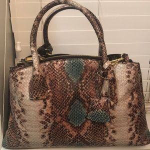 ANTONIO MELANI Exotic Snake Print Tote - Brown and Teal